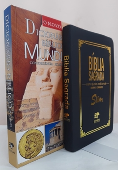 Presente dia dos pais - kit para estudo bíblico - bíblia slim azul marinho + dicionário bíblico ilustrado - comprar online