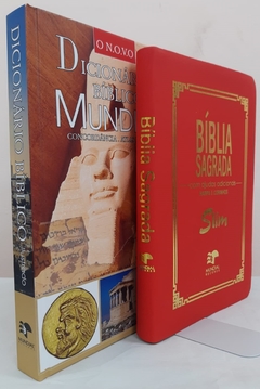 Presente dia dos pais - kit para estudo bíblico - bíblia slim vermelha + dicionário bíblico ilustrado - comprar online