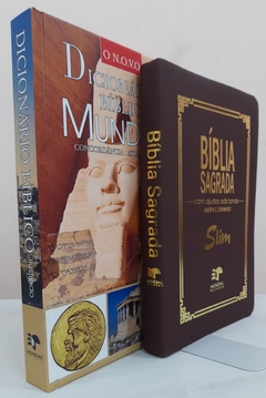 Presente dia dos pais - kit para estudo bíblico - bíblia slim vinho + dicionário bíblico ilustrado - comprar online