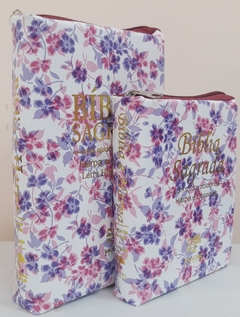 Kit bíblia sagrada mãe & filha - capa com ziper floral roxa - comprar online
