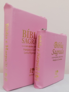 Kit bíblia sagrada mãe & filha - capa com ziper rosa lisa - comprar online