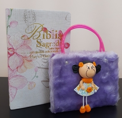 Kit bíblia sagrada mãe & filha - biblia capa luxo orquidea + biblia boneca lilas - comprar online
