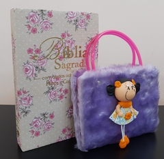 Kit bíblia sagrada mãe & filha - biblia capa luxo romantic bege + biblia boneca lilas - comprar online