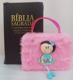 Kit bíblia sagrada mãe & filha - biblia capa com ziper café + biblia boneca rosa