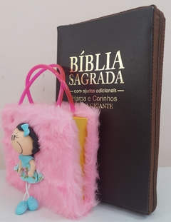 Kit bíblia sagrada mãe & filha - biblia capa com ziper café + biblia boneca rosa - comprar online