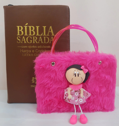 Kit bíblia sagrada pai & filha - biblia capa com ziper caramelo + biblia boneca pink