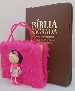 Kit bíblia sagrada mãe & filha - biblia capa com ziper caramelo + biblia boneca pink - comprar online