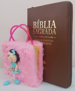 Kit bíblia sagrada mãe & filha - biblia capa com ziper caramelo + biblia boneca rosa - comprar online