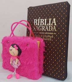 Kit bíblia sagrada mãe & filha - biblia capa com ziper marrom bolinhas + biblia boneca pink - comprar online