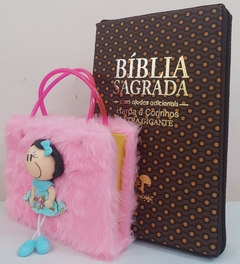 Kit bíblia sagrada mãe & filha - biblia capa com ziper marrom bolinhas + biblia boneca rosa - comprar online