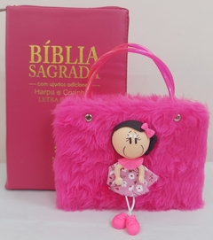 Kit bíblia sagrada mãe & filha - biblia capa com ziper pink lisa + biblia boneca pink