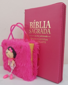 Kit bíblia sagrada mãe & filha - biblia capa com ziper pink lisa + biblia boneca pink - comprar online