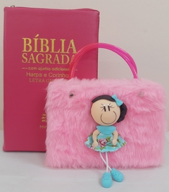 Kit bíblia sagrada mãe & filha - biblia capa com ziper pink lisa + biblia boneca rosa