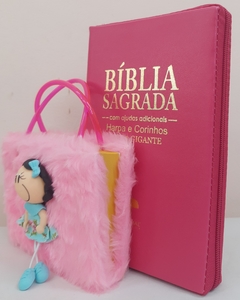 Kit bíblia sagrada mãe & filha - biblia capa com ziper pink lisa + biblia boneca rosa - comprar online