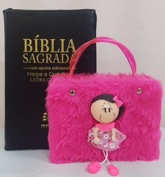 Kit bíblia sagrada mãe & filha - biblia capa com ziper preta + biblia boneca pink