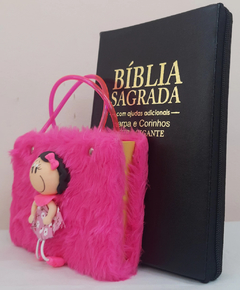 Kit bíblia sagrada pai & filha - biblia capa com ziper preta + biblia boneca pink - comprar online