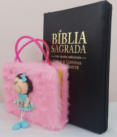 Kit bíblia sagrada mãe & filha - biblia capa com ziper preta + biblia boneca rosa - comprar online