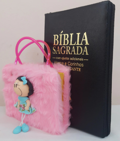 Kit bíblia sagrada pai & filha - biblia capa com ziper preta + biblia boneca rosa - comprar online