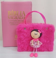 Kit bíblia sagrada mãe & filha - biblia capa com ziper rosa + biblia boneca pink