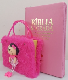 Kit bíblia sagrada mãe & filha - biblia capa com ziper rosa + biblia boneca pink - comprar online