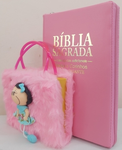Kit bíblia sagrada mãe & filha - biblia capa com ziper rosa + biblia boneca rosa - comprar online