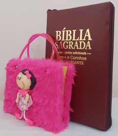 Kit bíblia sagrada pai & filha - biblia capa com ziper vinho + biblia boneca pink - comprar online