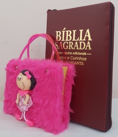 Kit bíblia sagrada mãe & filha - biblia capa com ziper vinho + biblia boneca pink - comprar online