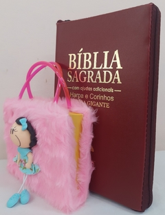 Kit bíblia sagrada mãe & filha - biblia capa com ziper vinho + biblia boneca rosa na internet