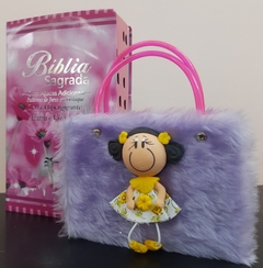 Kit bíblia sagrada mãe e filha - biblia capa luxo flor do campo + biblia boneca lilas