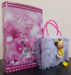 Kit bíblia sagrada mãe e filha - biblia capa luxo flor do campo + biblia boneca lilas - comprar online