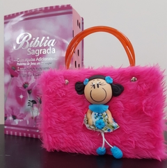 Kit bíblia sagrada mãe e filha - biblia capa luxo flor do campo + biblia boneca pink