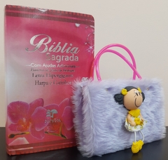 Kit bíblia sagrada mãe e filha - biblia capa luxo floral orquidea + biblia boneca lilas - comprar online