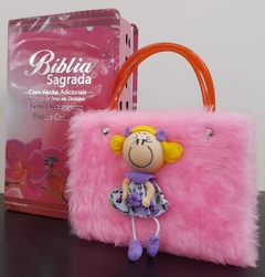 Kit bíblia sagrada mãe e filha - biblia capa luxo floral orquidea + biblia boneca rosa