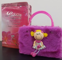 Kit bíblia sagrada mãe e filha - biblia capa luxo floral orquidea + biblia boneca roxa