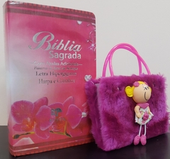 Kit bíblia sagrada mãe e filha - biblia capa luxo floral orquidea + biblia boneca roxa - comprar online