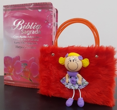 Kit bíblia sagrada mãe e filha - biblia capa luxo floral orquidea + biblia boneca vermelha
