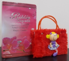 Kit bíblia sagrada mãe e filha - biblia capa luxo floral orquidea + biblia boneca vermelha - comprar online
