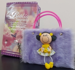 Kit bíblia sagrada mãe e filha - biblia capa luxo floral primavera + biblia boneca lilas