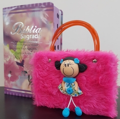 Kit bíblia sagrada mãe e filha - biblia capa luxo floral primavera + biblia boneca pink