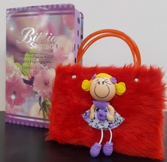 Kit bíblia sagrada mãe e filha - biblia capa luxo floral primavera + biblia boneca vermelha
