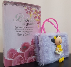 Kit bíblia sagrada mãe e filha - biblia capa luxo floral rosas + biblia boneca lilas - comprar online