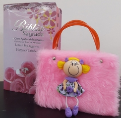 Kit bíblia sagrada mãe e filha - biblia capa luxo floral rosas + biblia boneca rosa