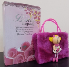Kit bíblia sagrada mãe e filha - biblia capa luxo floral rosas + biblia boneca roxa - comprar online
