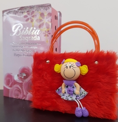 Kit bíblia sagrada mãe e filha - biblia capa luxo floral rosas + biblia boneca vermelha