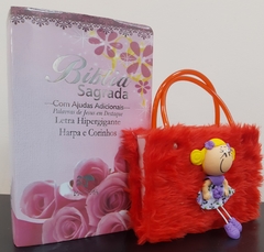 Kit bíblia sagrada mãe e filha - biblia capa luxo floral rosas + biblia boneca vermelha - comprar online