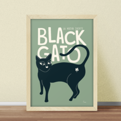 Black Gato - Fondo Verde - Serie Felinos