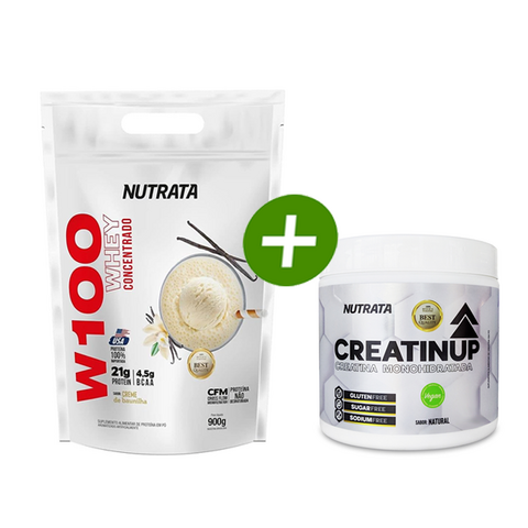 W100 WHEY CONCENTRADO REFIL 900G CREME DE BAUNILHA + CREATIN UP MONOHIDRATADA 100G - NUTRATA