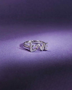 A 867 - Anillo de plata Rodinada - LOVE con cubics - Ajustable