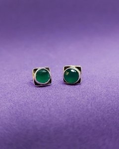 AR 644 - Aros de Plata 925 - Importados Tailandia - Mini Gotas de piedra Verde Facetada con borde cuadrado