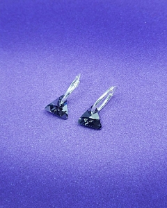 AR 684 - Aros de Plata 925 - Argollas con Cristal Triangular Facetado Humo